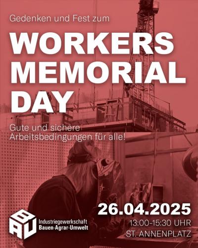 Banner Worker´s Memorial Day 2025 in Hamburg (Grafik: IG BAU).
