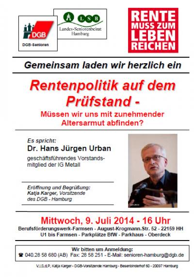 Veranstaltungsflyer &quot;Rentenpolitik auf dem Prüfstand&quot;