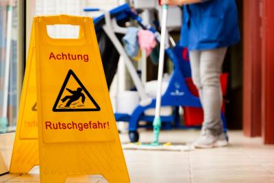 Achtung Rutschgefahr: Reinigungskräfte im Einsatz. Achtung Rutschgefahr: Reinigungskräfte im Einsatz.